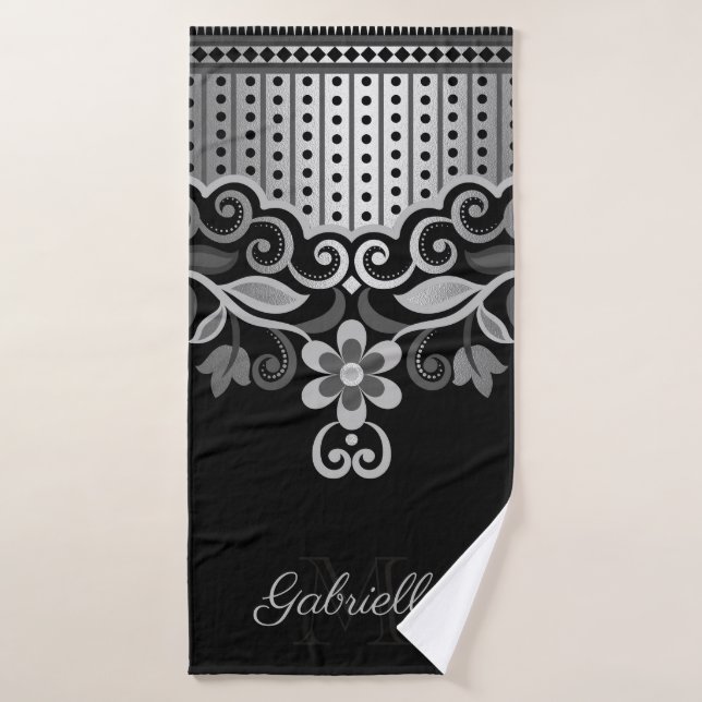 Metallic Abstract Floral Bath Towel Set (Bath Towel)