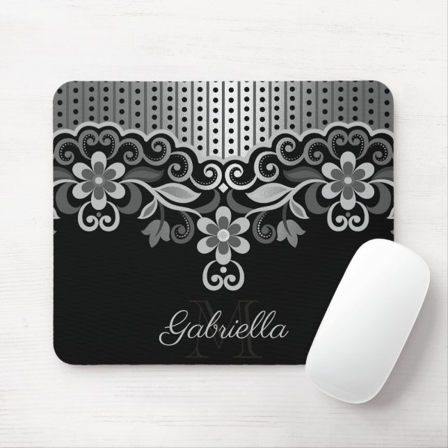 Metallic Abstract Floral Mouse Pad (With Mouse)