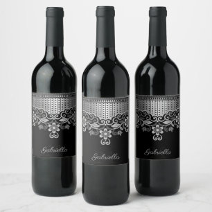 Metallic Abstract Floral Wine Label