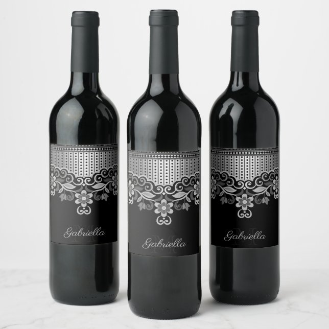 Metallic Abstract Floral Wine Label (Bottles)