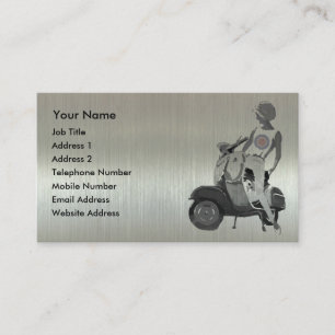 Metallic aluminium effect scooter girl business card