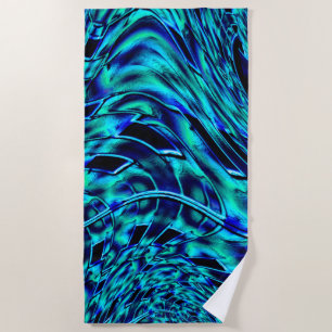Metallic and crooked illusion, blue to green image beach towel