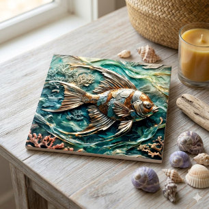 Metallic Angelfish Marine Life Decor Ceramic Tile
