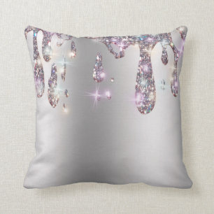 *~* Metallic AP7 Drip Dripping GLITTER SILVER Gray Cushion