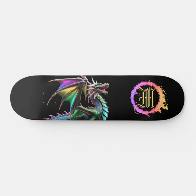 *~* Metallic AP88 Elemental Gold Teal Dragon  Skateboard (Horz)