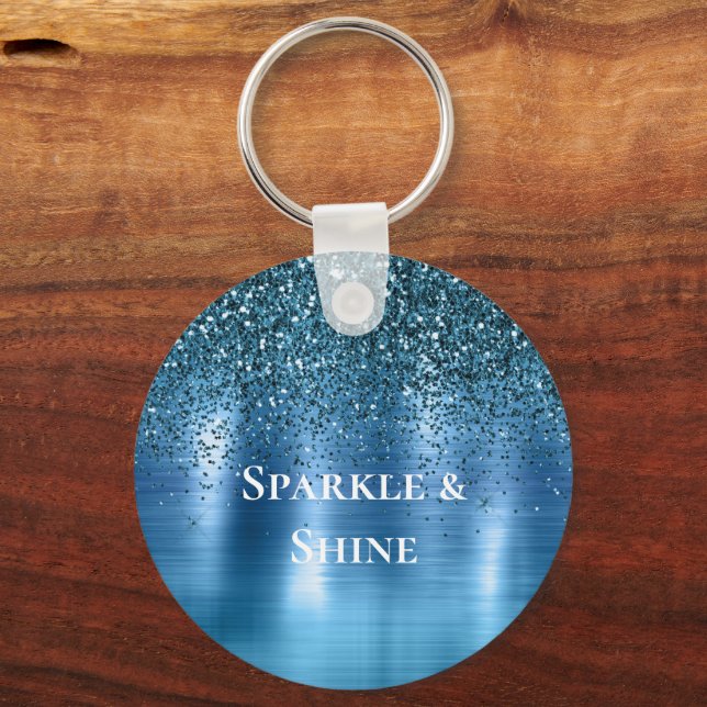 Metallic Aqua Blue Glitter Key Ring (Front)