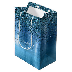Metallic Aqua Blue Glitter Medium Gift Bag