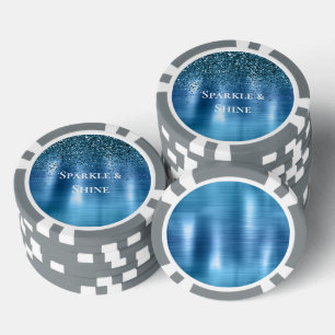 Metallic Aqua Blue Glitter Poker Chips