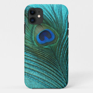 Metallic Aqua Blue Peacock Feather iPhone 11 Case