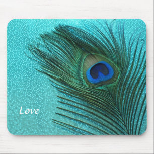 Metallic Aqua Blue Peacock Feather Mouse Pad