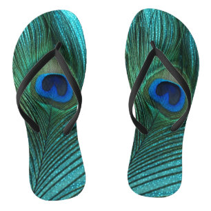Metallic Aqua Blue Peacock Feather Thongs