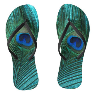 Metallic Aqua Blue Peacock Feather Thongs