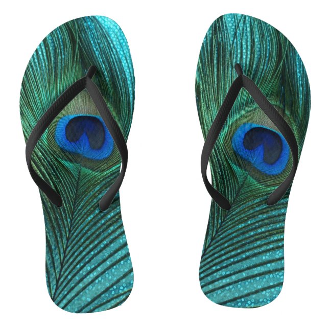Metallic Aqua Blue Peacock Feather Thongs (Footbed)