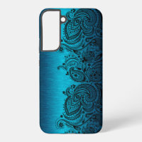 Metallic Aqua Blue With Black Paisley Lace