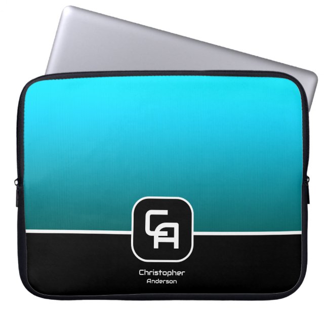Metallic Aqua Monogram  Laptop Sleeve (Front)