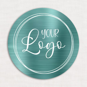 Metallic Aqua Teal Circular Logo Name Tag