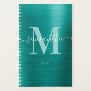 Metallic Aqua Teal Signature Monogram Planner