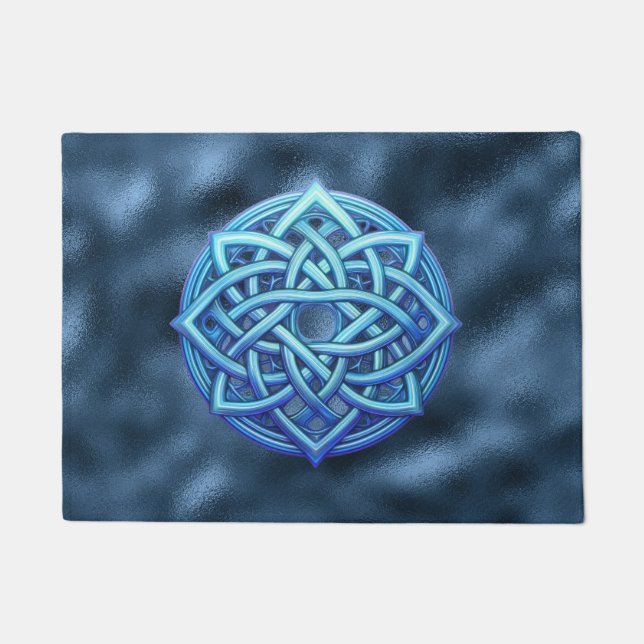 Metallic Arctic Blue Celtic Knot Dark Clouds  Doormat (Front)