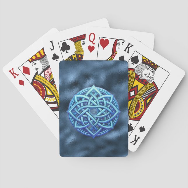 Metallic Arctic Blue Celtic Knot Dark Clouds  Playing Cards (Back)