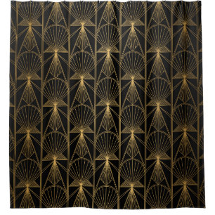 Metallic Art Deco: Black Gold Lace Shower Curtain