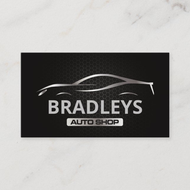 Metallic Auto Sports Car Logo | Carbon Fibre  Business Card (Front)