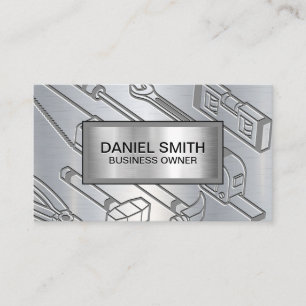 Metallic Background   Industrial Tools Engraved Business Card