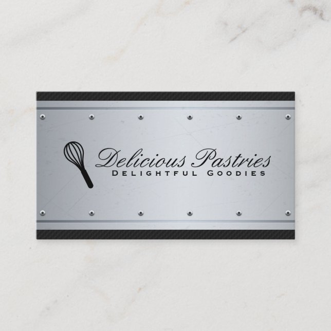 Metallic Background Rivets | Black Mesh Chef Business Card (Front)
