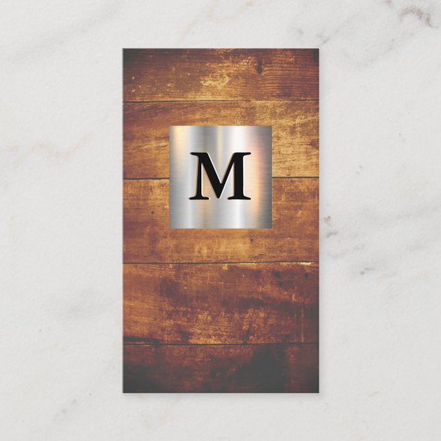 Metallic Banner Monogram | Hardwood Business Card (Front)