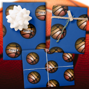 Metallic Basketball Ball Kids Name Birthday Wrappi Wrapping Paper Sheet