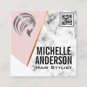 Metallic Beauty   QR Code   Pink   Marble  Square Business Card
