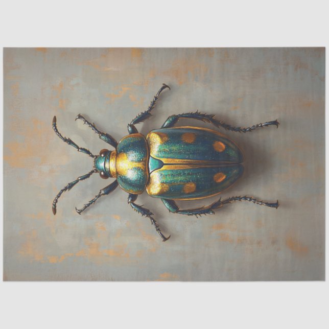 Metallic Beetle Emerald Green and Gold Decoupage Tissue Paper (Front)