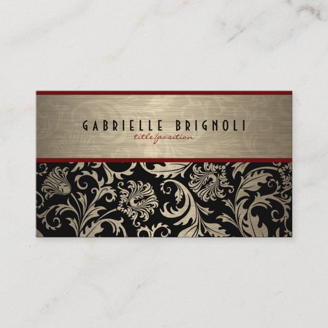 Metallic Beige And Black Damasks Design 2 Business Card (Front)