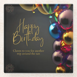 Metallic Birthday Cheers Glass Coaster