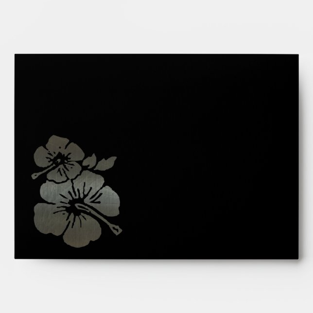 Metallic black and silver textured hibiscus envelopes (Front)