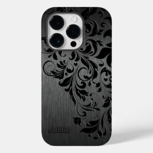Metallic Black Brushed Aluminium & Black Lace Case-Mate iPhone 14 Pro Case