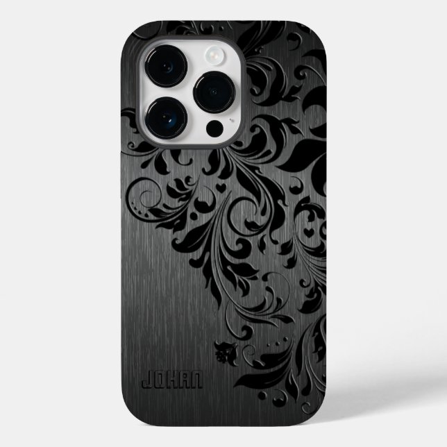 Metallic Black Brushed Aluminium & Black Lace Case-Mate iPhone Case (Back)