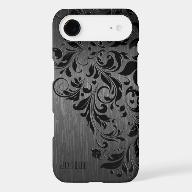 Metallic Black Brushed Aluminium & Black Lace Case-Mate iPhone Case (Back)