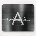 Metallic Black Business Foil Monogram Name Mouse Pad<br><div class="desc">Black Faux Brushed Metal Metallic Stainless Steel Monogram Name Monogram Mousepad. This monogrammed Mousepad can be customised to include your first name and initial and is perfect for school or the office and makes a great Christmas or Birthday Gift.</div>