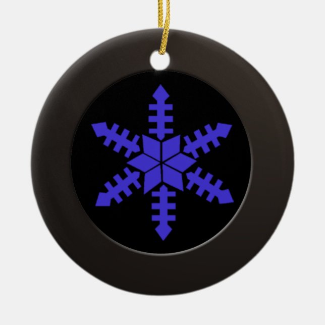 Metallic Black Circle and Blue Snowflake Ceramic Tree Decoration (Front)