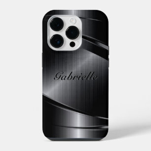 Metallic Black Design Brushed Aluminium Look Case- iPhone 14 Pro Case