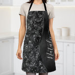 Metallic Black Glitter Personalised Apron<br><div class="desc">Easily personalise this black brushed metal and glamourous faux glitter patterned apron with your own custom name.</div>