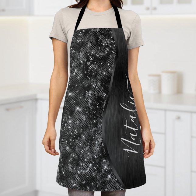 Metallic Black Glitter Personalised Apron (Creator Uploaded)