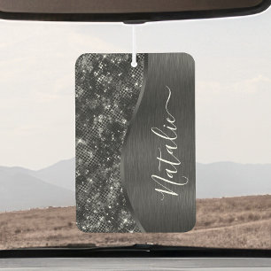 Metallic Black Glitter Personalised Car Air Freshener