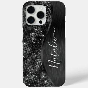 Metallic Black Glitter Personalised iPhone 15 Pro Max Case