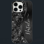 Metallic Black Glitter Personalised iPhone 16 Pro Max Case<br><div class="desc">Easily personalise this black brushed metal and glamourous faux glitter patterned phone case with your own custom name.</div>