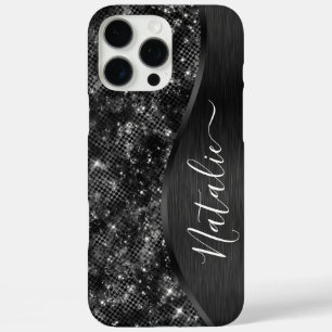 Metallic Black Glitter Personalised iPhone 16 Pro Max Case
