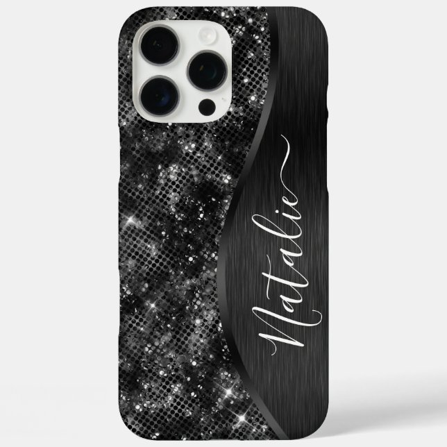Metallic Black Glitter Personalised Case-Mate iPhone Case (Back)