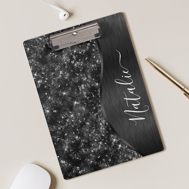 Metallic Black Glitter Personalised Clipboard (Creator Uploaded)