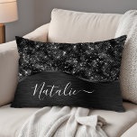 Metallic Black Glitter Personalised Decorative Cushion<br><div class="desc">Easily personalise this black brushed metal and glamourous faux glitter patterned accent pillow with your own custom name.</div>