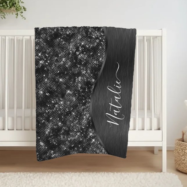 Metallic Black Glitter Personalised Fleece Blanket (Creator Uploaded)